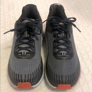 Hoka Men's athletic shoes, M Clifton 5.  Black and Gray, size 9, worn minimally